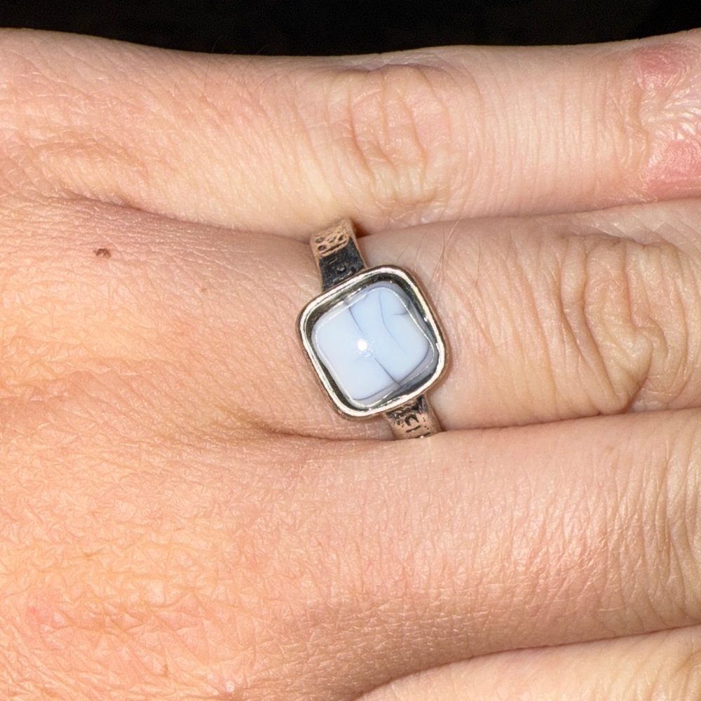 Silver and White Square Stone Ring